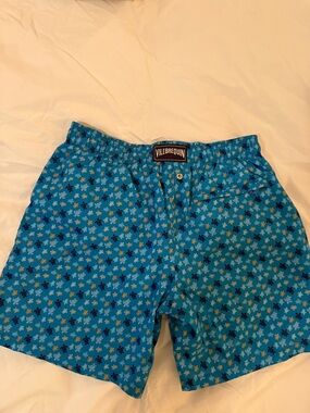 Vilebrequin Turquoise Kids Swim Trunks with Turtle Pattern